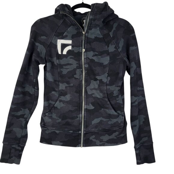Lululemon Scuba Hoodie Women's 4 Black Gray Camo Sweatshirt Business Logo - Picture 1 of 9